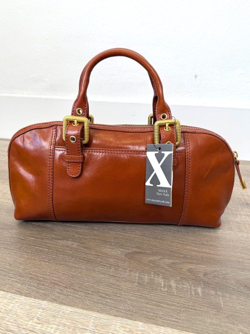Maxx New York Cognac Brown Leather Satchel Handbag NWT